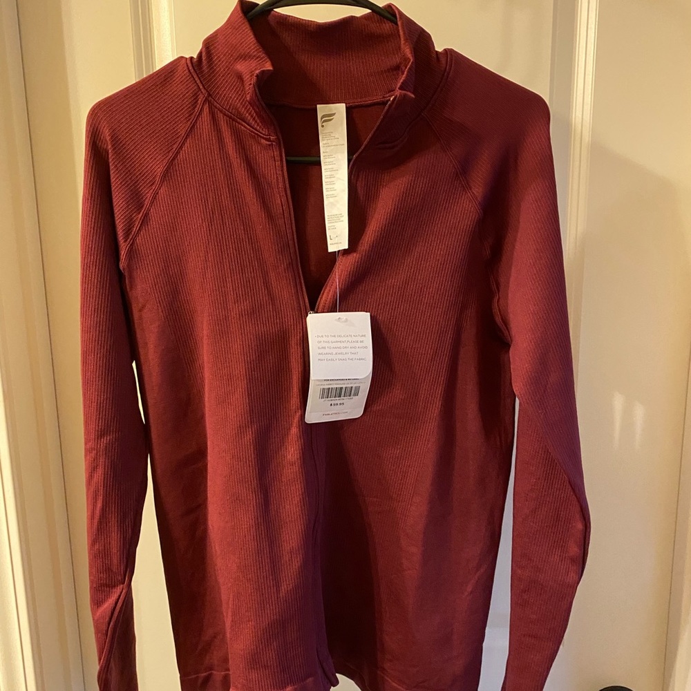 Fabletics Luciana Ribbed Seamless Large zip up Plum thumb hole cuff fitted